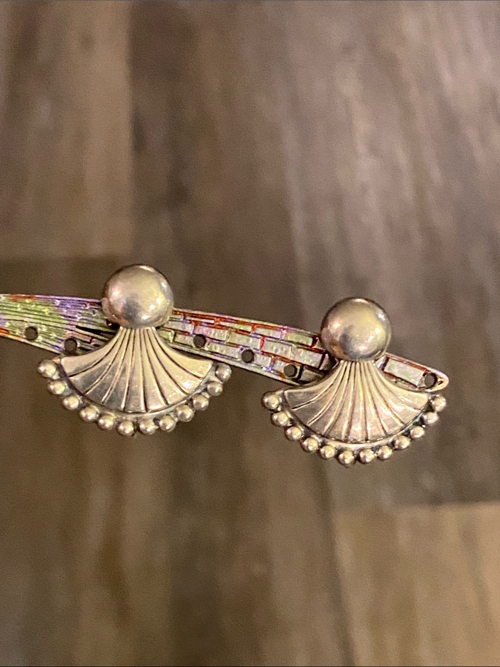 Vintage Native American Sterling Silver Fan Screw Back Earrings Rare